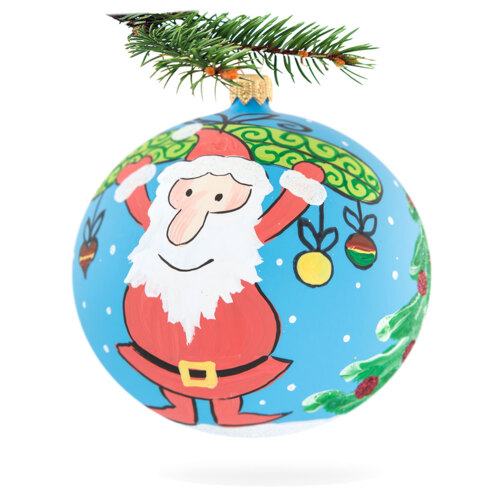 Mikołaj na niebieskim -  120 mm bombka choinkowa szklana 1 szt