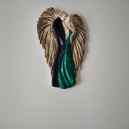 Zakochane Anioły - wiszące granatowo turkusowe -  35 x 21 cm figurka dekoracyjna gipsowa