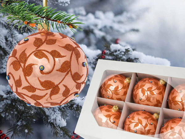 bombki rudy opal (złote listki z perełkami) - 100 mm 6 szt. bombki rudy opal (złote listki z perełkami) - 100 mm 6 szt.