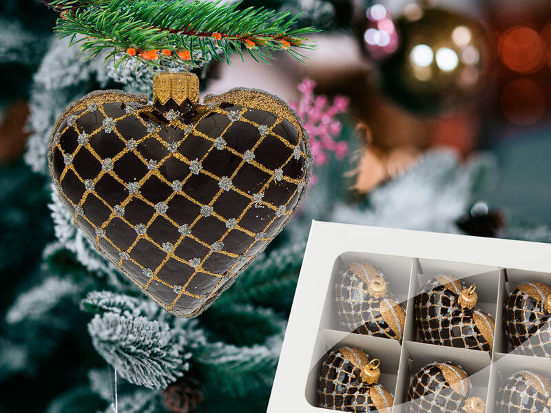 Dekoracje choinkowe serca Dekoracje choinkowe czarno złote serca